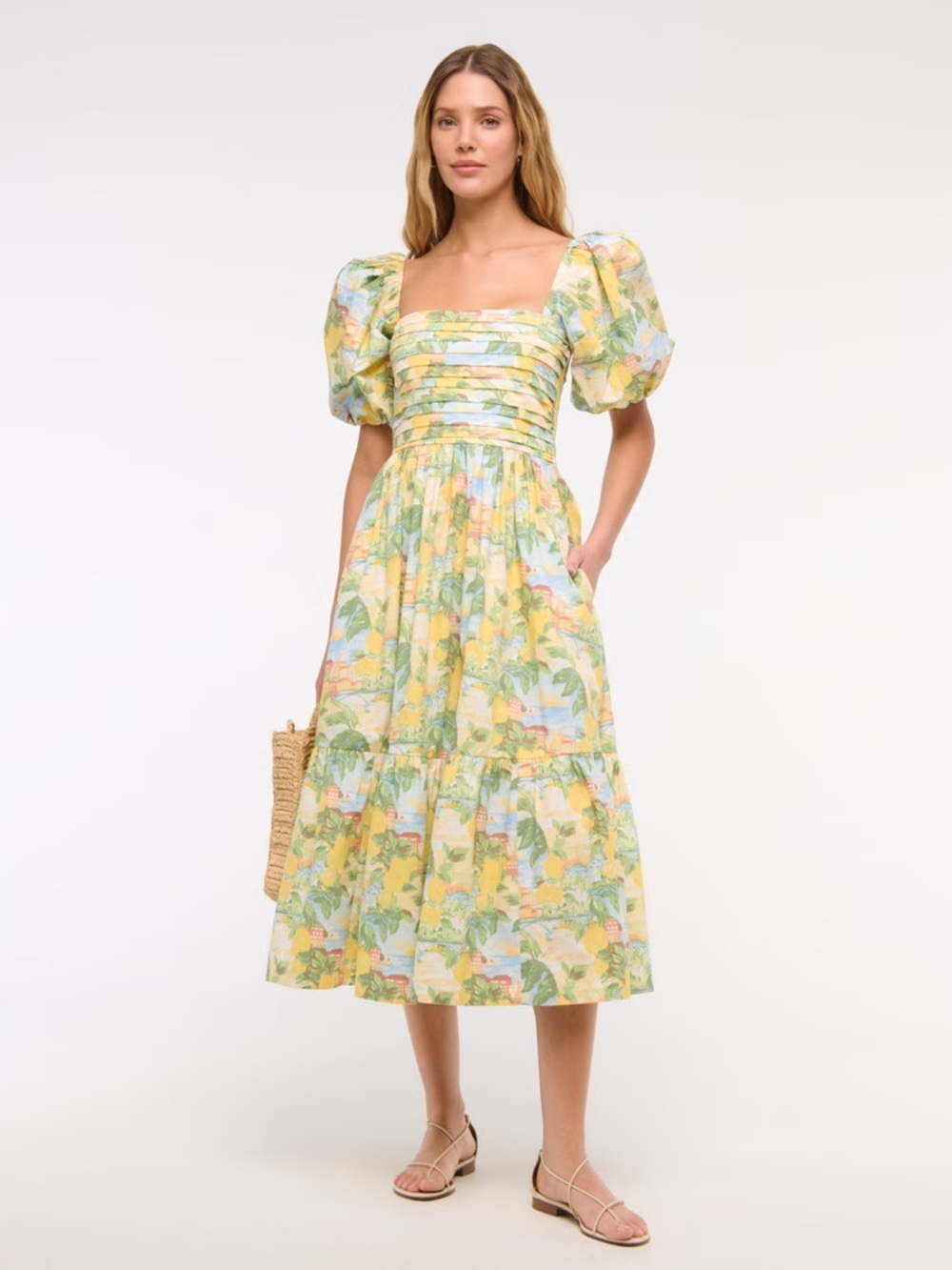Abercrombie & Fitch Yellow Floral Puff-Sleeve Midi Dress NEVER WORN